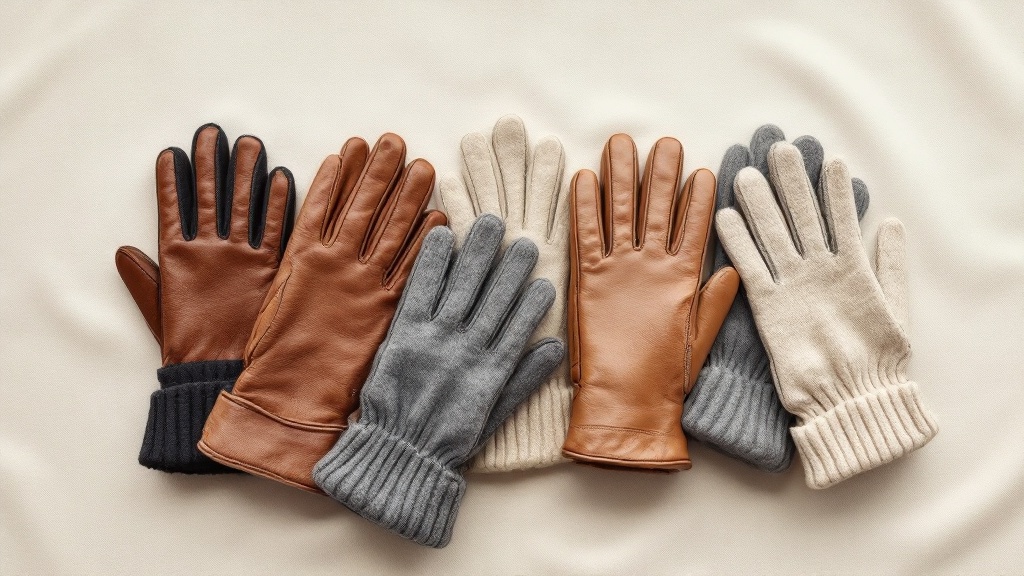 Plusieurs paires de gants d’hiver alignées sur une surface neutre