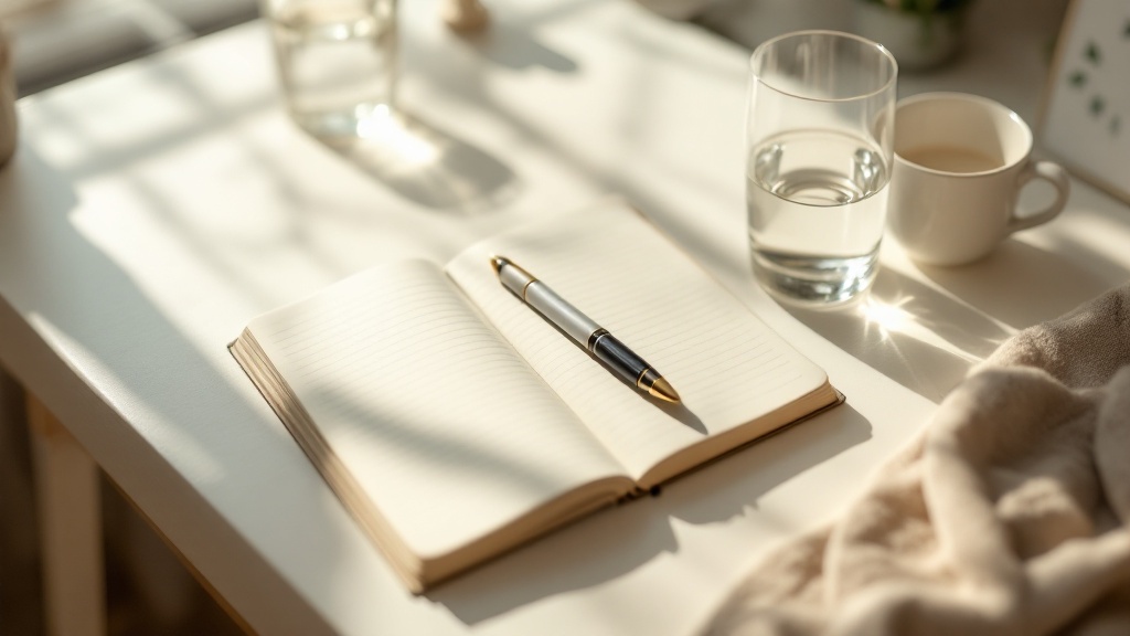 Main posée sur une table, lumière clinique douce