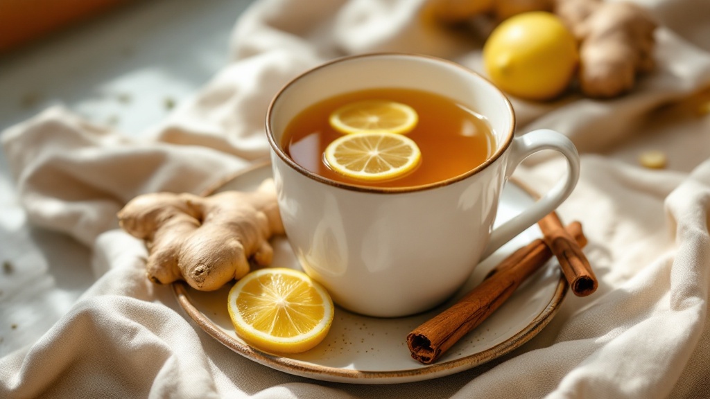 Tasse fumante tenue à deux mains, lumière chaude du matin