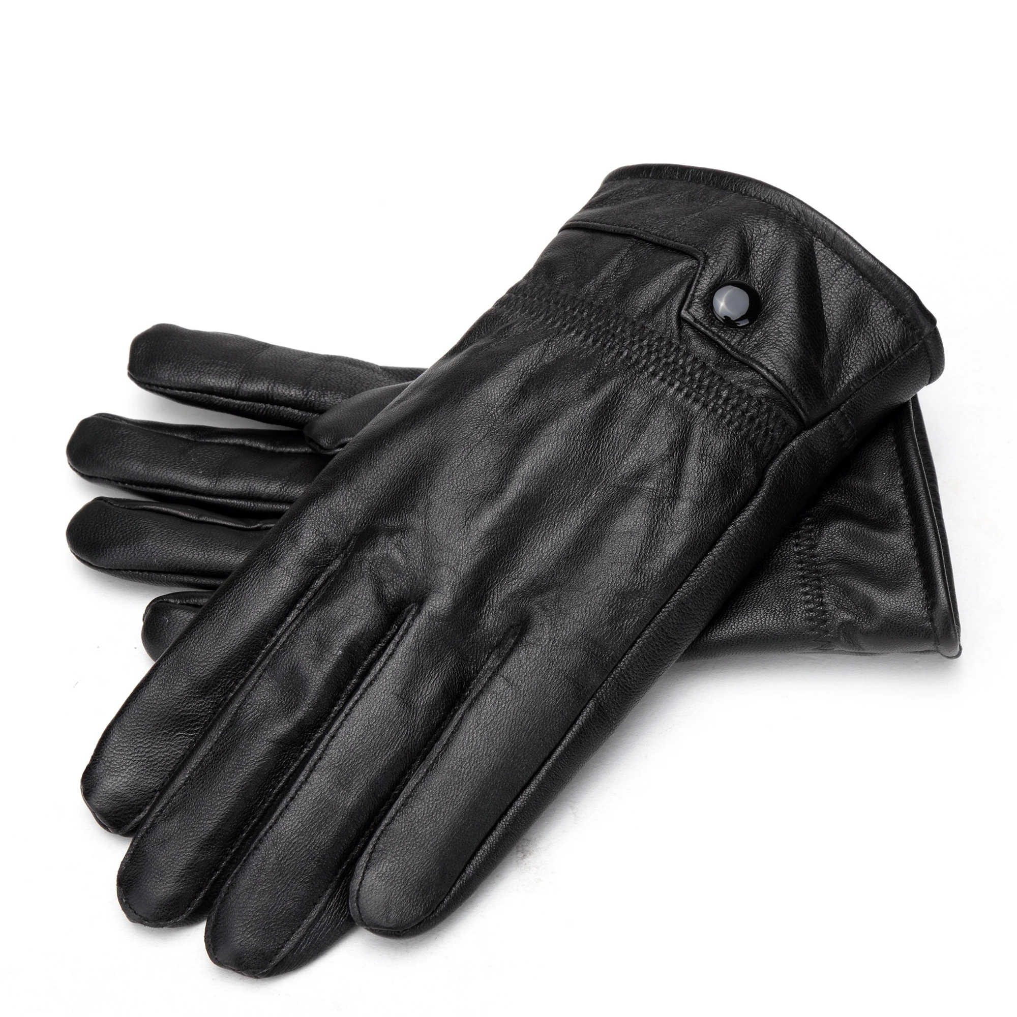 Gants en cuir d’agneau noir doublés cachemire